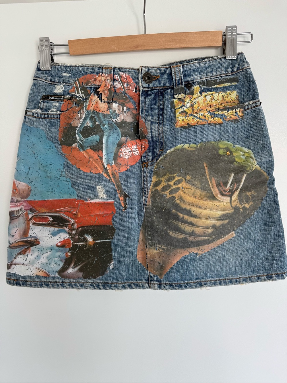 Dolce&gabbana D&G Denim Graphic Patch 2002 Mini Skirt